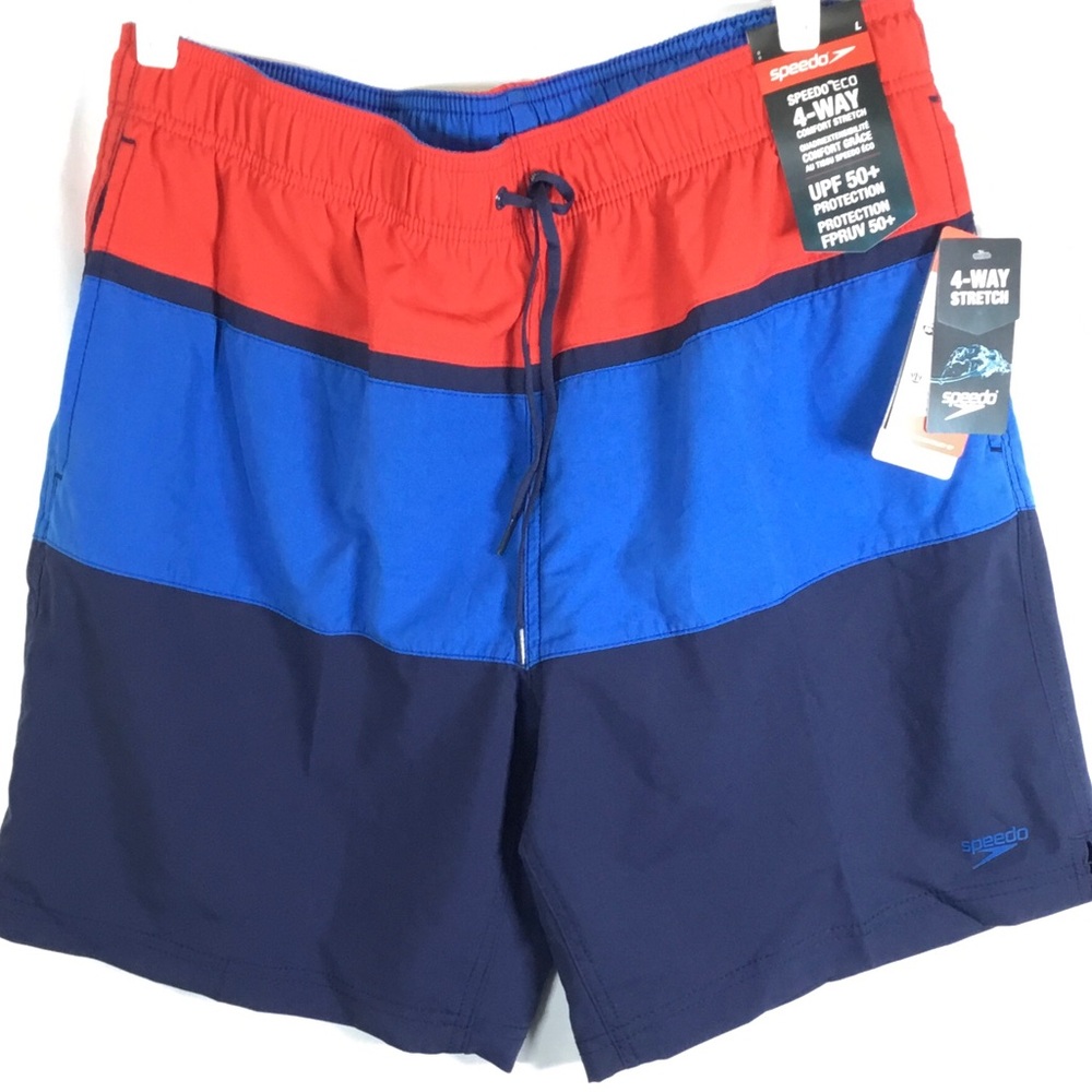 Speedo men’s swim trunks red blue size large